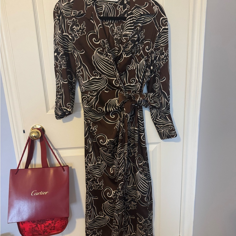 Zara Brown and White Floral Long Sleeve Dress